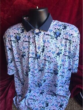 Slazenger Arnold Palmer Floral Golf Polo White Glow/Deep Navy  Size XL